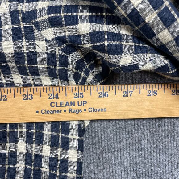 AKA Eddie Bauer Button Up Shirt Men's Large Blue Plaid Long Sleeve 100% Linen - Picture 6 of 10